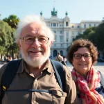 Abuelo feliz y su viaje a Madrid