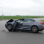 Coche atrapado en peligrosa rotonda de acceso